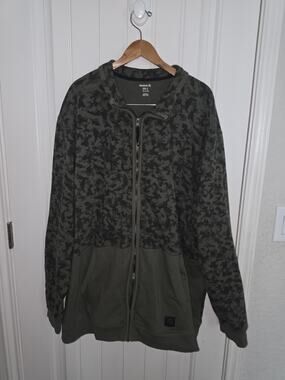 Reebok Mens 2XLT Camo Full Zip Hoodie Olive Green Black Big Tall Sweatshirt